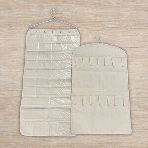 Lot of 2 Hanging Jewelry Accessory Organizers Cream Home Closet Organization